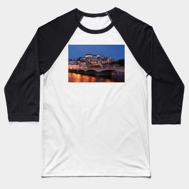 Old town, river, Mondego, Coimbra, Portugal, city, evening, dusk Baseball T-Shirt by Kruegerfoto